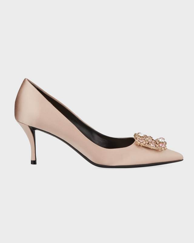 Flower Strass Buckle Satin Pumps